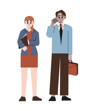 İş ekibi. Cheerfull iş adamı ve kadın Düz vektör çizimi beyaz arka planda izole