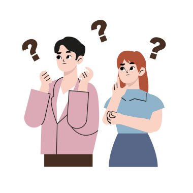 Sorunlu yüzlü bir kadın ve erkeğin basit bir tasviri. Düz vektör çizimi beyaz arkaplanda izole edildi