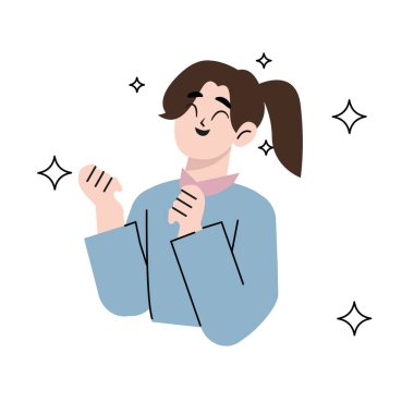 Mutlu kadın kendini kucaklıyor. Kendini seven ve önemseyen olumlu bir kadın. Aşk için vektör illüstrasyonu, vücut pozitifliği, güven kavramı