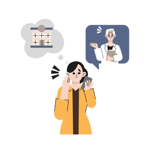 Female Woman Calling Consultation Counter Hospital Flat Drawn Style Vector — Image vectorielle