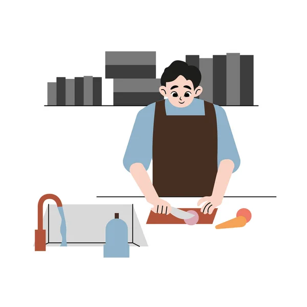 Cooking Man Flat Drawn Style Vector Design Illustrations — Stock Vector