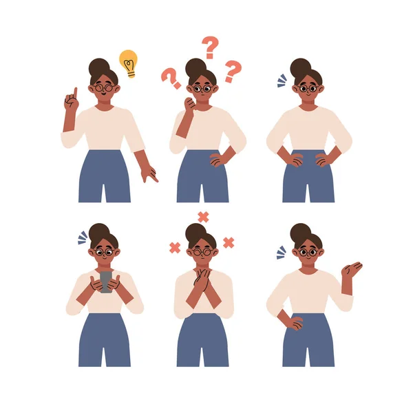 Vector Illustration Flat Style Problem Solving Concept Woman Thinking Question — Vettoriale Stock