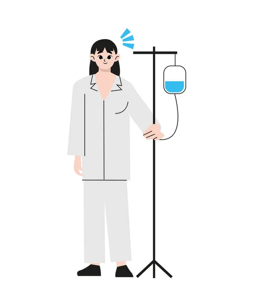Female Patient Dropper Hospital Woman Standing Intravenous Dropper Line Vitamins — Image vectorielle