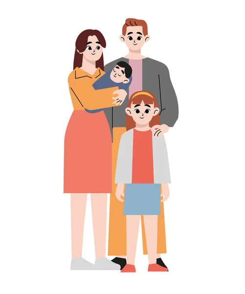 Happy full body family, 4 people, father, mother, girl and baby. Flat vector illustration isolated on white background