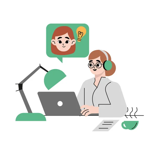 Customer Support Woman Who Handles Calls Flat Vector Illustration Isolated — Stock Vector