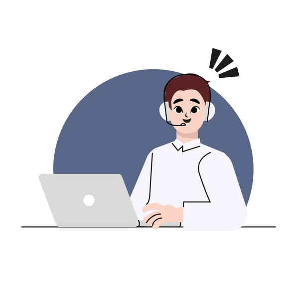 Customer Support Man Who Handles Calls Flat Vector Illustration Isolated — Stock Vector