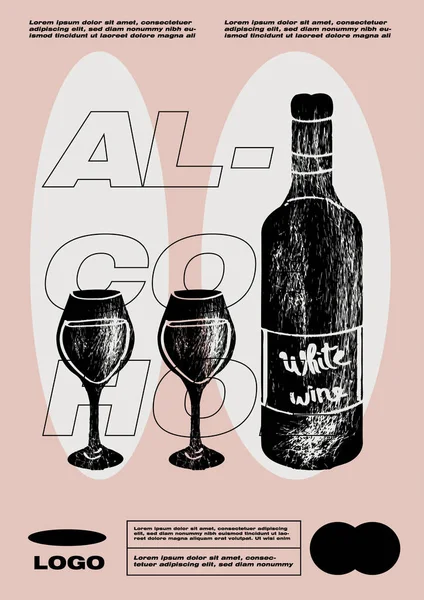 Conjunto Ilustraciones Copa Vino Con Vino Blanco Tinto Espumoso Vector — Vector de stock