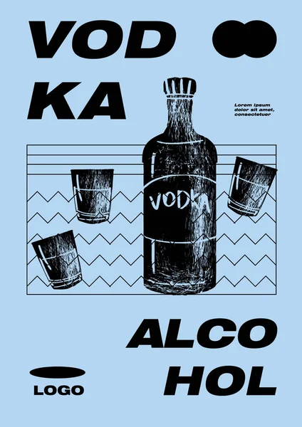 Cartel Vodka Publicidad Vintage Para Bebidas Alcohólicas Populares Con Botella — Vector de stock