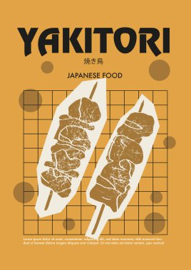 Japon yakitori. Fiyat etiketi ya da poster tasarımı. Bir dizi vektör çizimleri. Tipografi. İşleme stili. Etiketler, kapak, tişört baskısı, resim.