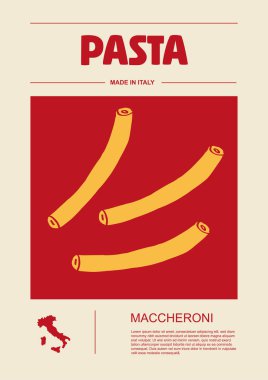 İtalyan makarna tipleri, paket seti etiketleri. Makarna. Organik ve doğal ürün, yemek pişirmek için gurme malzemesi. El yapımı ve lezzetli. Düz biçimli vektör
