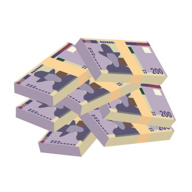 Namibya Doları Vektör İllüstrasyonu. Namibya parası tomarla para biriktirdi. Kağıt para 200 NAD. Düz stil. Beyaz arka planda izole edilmiş. Basit minimal tasarım.