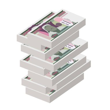 Moğol Tugrik Vektör İllüstrasyonu. Moğolistan parası tomarla para biriktirdi. Kağıt para 20.000 MNT. Düz stil. Beyaz arka planda izole edilmiş. Basit minimal tasarım.