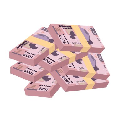Meksika Peso Vektör İllüstrasyonu. Meksika parası demet banknotlar hazırladı. Kağıt para 1000 MXN. Düz stil. Beyaz arka planda izole edilmiş. Basit minimal tasarım.