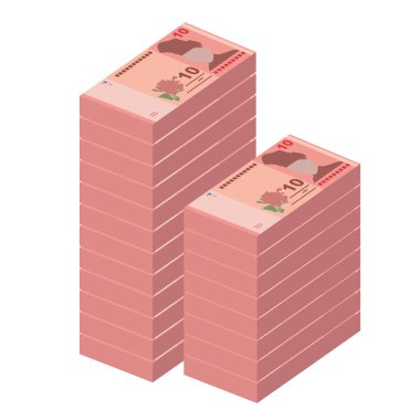 Malezya Halkası Vektör İllüstrasyonu. Malezya parası tomarla para ayarladı. Kâğıt parası 10 milyon won. Düz stil. Beyaz arka planda izole edilmiş. Basit minimal tasarım.