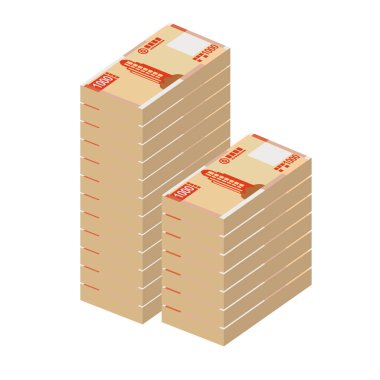 Macau Pataca Vektör İllüstrasyonu. Çin parası demet banknotlar koydu. Kağıt para 1000 paspas. Düz stil. Beyaz arka planda izole edilmiş. Basit minimal tasarım.