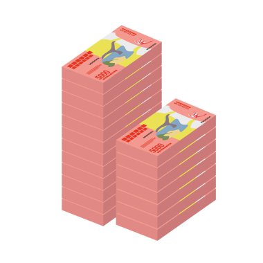 Malagasy Ariary Vektör İllüstrasyonu. Madagaskar parası tomarla para biriktirdi. Kağıt para 5000 MGA. Düz stil. Beyaz arka planda izole edilmiş. Basit minimal tasarım.