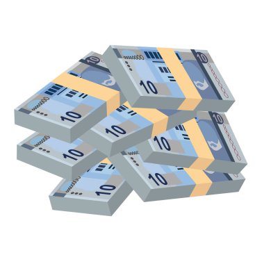 Libya Dinar Vektör İllüstrasyonu. Libya 'nın parası tomarla para biriktirdi. Kağıt parası 10 LYD. Düz stil. Beyaz arka planda izole edilmiş. Basit minimal tasarım.