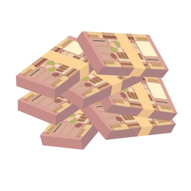 Lübnan Pound Vector İllüstrasyonu. Lübnan parası tomarla para ayarladı. Kağıt para 20.000 LBP. Düz stil. Beyaz arka planda izole edilmiş. Basit minimal tasarım.