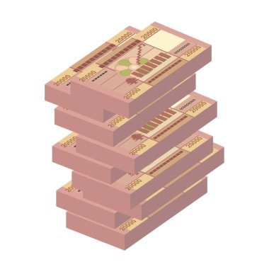 Lübnan Pound Vector İllüstrasyonu. Lübnan parası tomarla para ayarladı. Kağıt para 20.000 LBP. Düz stil. Beyaz arka planda izole edilmiş. Basit minimal tasarım.