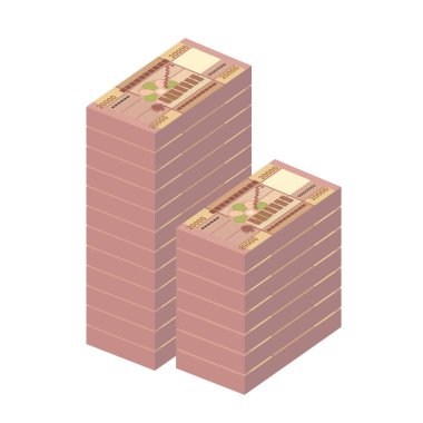 Lübnan Pound Vector İllüstrasyonu. Lübnan parası tomarla para ayarladı. Kağıt para 20.000 LBP. Düz stil. Beyaz arka planda izole edilmiş. Basit minimal tasarım.