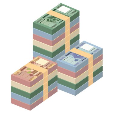 Lübnan Pound Vector İllüstrasyonu. Lübnan parası tomarla para ayarladı. Kağıt para 10000, 20.000, 50000, 100.000 LBP. Düz stil. Beyaz arka planda izole edilmiş. Basit minimal tasarım.