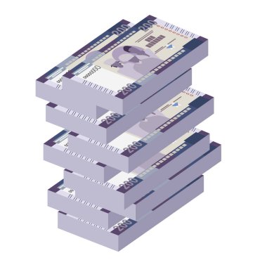 Liberya Doları Vektör İllüstrasyonu. Liberya parası tomarla para ayarladı. Kağıt para 200 LRD. Düz stil. Beyaz arka planda izole edilmiş. Basit minimal tasarım.