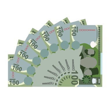 Lesotho Loti Vektör İllüstrasyonu. Güney Afrika parası tomarla para biriktirdi. Kağıt para 100 LSL. Düz stil. Beyaz arka planda izole edilmiş. Basit minimal tasarım.
