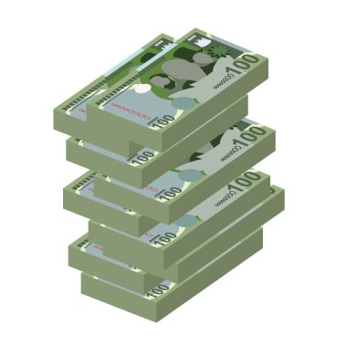 Lesotho Loti Vektör İllüstrasyonu. Güney Afrika parası tomarla para biriktirdi. Kağıt para 100 LSL. Düz stil. Beyaz arka planda izole edilmiş. Basit minimal tasarım.