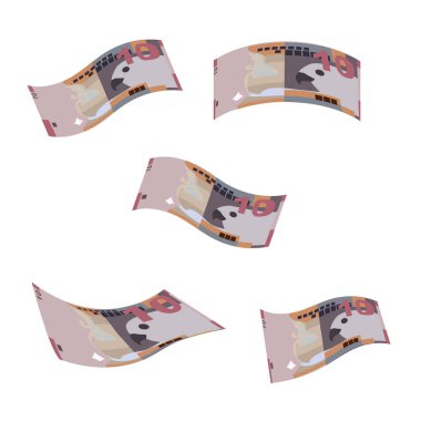 Kuveyt Dinar Vektör İllüstrasyonu. Kuveyt parası tomarla para ayarladı. Düşen, uçan para 10 KWD düz stil. Beyaz arka planda izole edilmiş. Basit minimal tasarım.