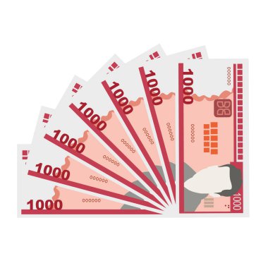 Küba Peso Vektör İllüstrasyonu. Küba parası tomarla para ayarladı. Kağıt para 1000 CUP. Düz stil. Beyaz arka planda izole edilmiş. Basit minimal tasarım.