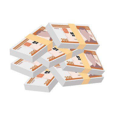 Küba Peso Vektör İllüstrasyonu. Küba parası tomarla para ayarladı. Kağıt para 200 CUP. Düz stil. Beyaz arka planda izole edilmiş. Basit minimal tasarım.