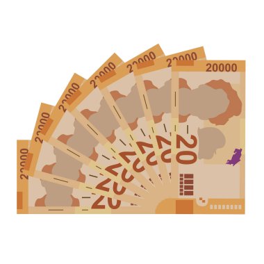 Kosta Rika Kolon Vektör İllüstrasyonu. Kosta Rika parası tomarla para biriktirdi. Kağıt para 20.000 CRC. Düz stil. Beyaz arka planda izole edilmiş. Basit minimal tasarım.