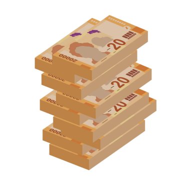 Kosta Rika Kolon Vektör İllüstrasyonu. Kosta Rika parası tomarla para biriktirdi. Kağıt para 20.000 CRC. Düz stil. Beyaz arka planda izole edilmiş. Basit minimal tasarım.