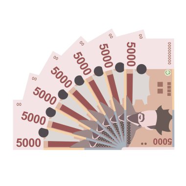 South Korean Won Vector Illustration. South Korea money set bundle banknotes. Paper money 5000 KRW. Flat style. Isolated on white background. Simple minimal design. clipart