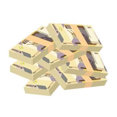 Kongo Franc Vector İllüstrasyonu. Kongo parası tomarla para ayarladı. Kağıt para 20000 CDF. Düz stil. Beyaz arka planda izole edilmiş. Basit minimal tasarım.