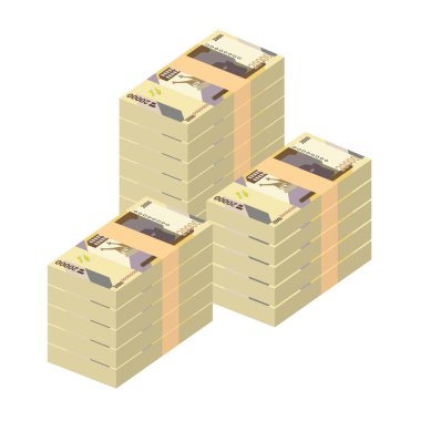 Kongo Franc Vector İllüstrasyonu. Kongo parası tomarla para ayarladı. Kağıt para 20000 CDF. Düz stil. Beyaz arka planda izole edilmiş. Basit minimal tasarım.