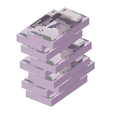 Kongo Franc Vector İllüstrasyonu. Kongo parası tomarla para ayarladı. Kağıt para 10000 CDF. Düz stil. Beyaz arka planda izole edilmiş. Basit minimal tasarım.