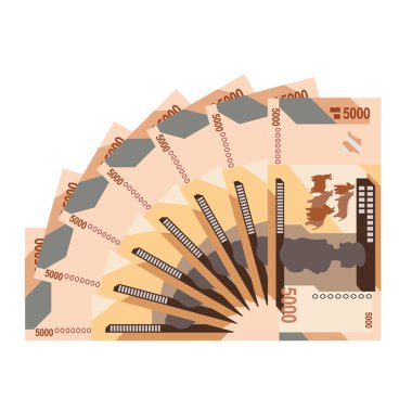 Kongo Franc Vector İllüstrasyonu. Kongo parası tomarla para ayarladı. Kağıt para 5000 CDF. Düz stil. Beyaz arka planda izole edilmiş. Basit minimal tasarım.