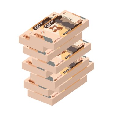 Kongo Franc Vector İllüstrasyonu. Kongo parası tomarla para ayarladı. Kağıt para 5000 CDF. Düz stil. Beyaz arka planda izole edilmiş. Basit minimal tasarım.