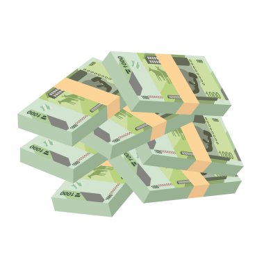 Kongo Franc Vector İllüstrasyonu. Kongo parası tomarla para ayarladı. Kağıt para 1000 CDF. Düz stil. Beyaz arka planda izole edilmiş. Basit minimal tasarım.