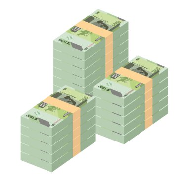 Kongo Franc Vector İllüstrasyonu. Kongo parası tomarla para ayarladı. Kağıt para 1000 CDF. Düz stil. Beyaz arka planda izole edilmiş. Basit minimal tasarım.