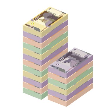 Kongo Franc Vector İllüstrasyonu. Kongo parası tomarla para ayarladı. Kağıt para 1000, 5000, 10000, 20.000 CDF. Düz stil. Beyaz arka planda izole edilmiş. Basit minimal tasarım.