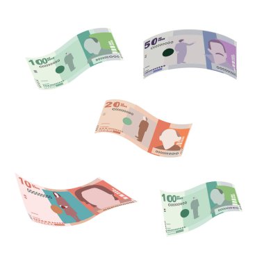 Kolombiyalı Peso Vector Illustration. Kolombiya, Venezuela, para demetleri. Düşen, uçan para 100, 50, 20, 10 polis. Düz stil. Beyaz arka planda izole edilmiş. Basit minimal tasarım.