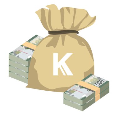 Kenyan Shilling Vector Illustration. Kenya money set bundle banknotes. Money bag 500 KES. Flat style. Isolated on white background. Simple minimal design. clipart