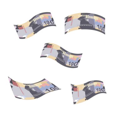 Kenyan Shilling Vector Illustration. Kenya money set bundle banknotes. Falling, flying money 100 KES. Flat style. Isolated on white background. Simple minimal design. clipart