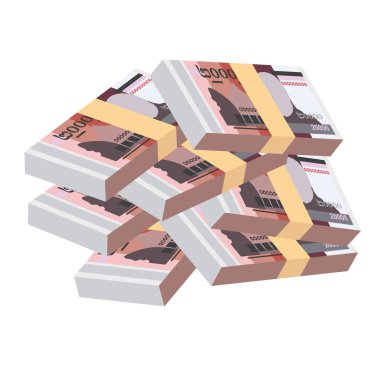 Kamboçya Riel Vektör İllüstrasyonu. Kamboçya parası tomarla para ayarladı. Kağıt para 20.000 KHR. Düz stil. Beyaz arka planda izole edilmiş. Basit minimal tasarım.