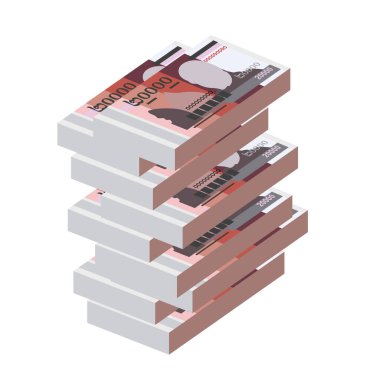 Kamboçya Riel Vektör İllüstrasyonu. Kamboçya parası tomarla para ayarladı. Kağıt para 20.000 KHR. Düz stil. Beyaz arka planda izole edilmiş. Basit minimal tasarım.