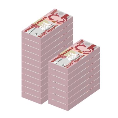 Cayman Adaları Dolar Vektörü İllüstrasyonu. Cayman Adaları (İngiltere) para demet banknotlar koydu. Kağıt para 100 KYD. Düz stil. Beyaz arka planda izole edilmiş. Basit minimal tasarım.