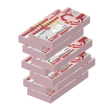 Cayman Adaları Dolar Vektörü İllüstrasyonu. Cayman Adaları (İngiltere) para demet banknotlar koydu. Kağıt para 100 KYD. Düz stil. Beyaz arka planda izole edilmiş. Basit minimal tasarım.