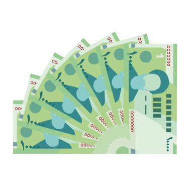 İranlı Rial Vector Illustration. İran, Afganistan, Hac ve Suriye 'den gelen paralar tomarla para getirdi. Kağıt para 10000 IRR. Düz stil. Beyaz arka planda izole edilmiş. Basit minimal tasarım.